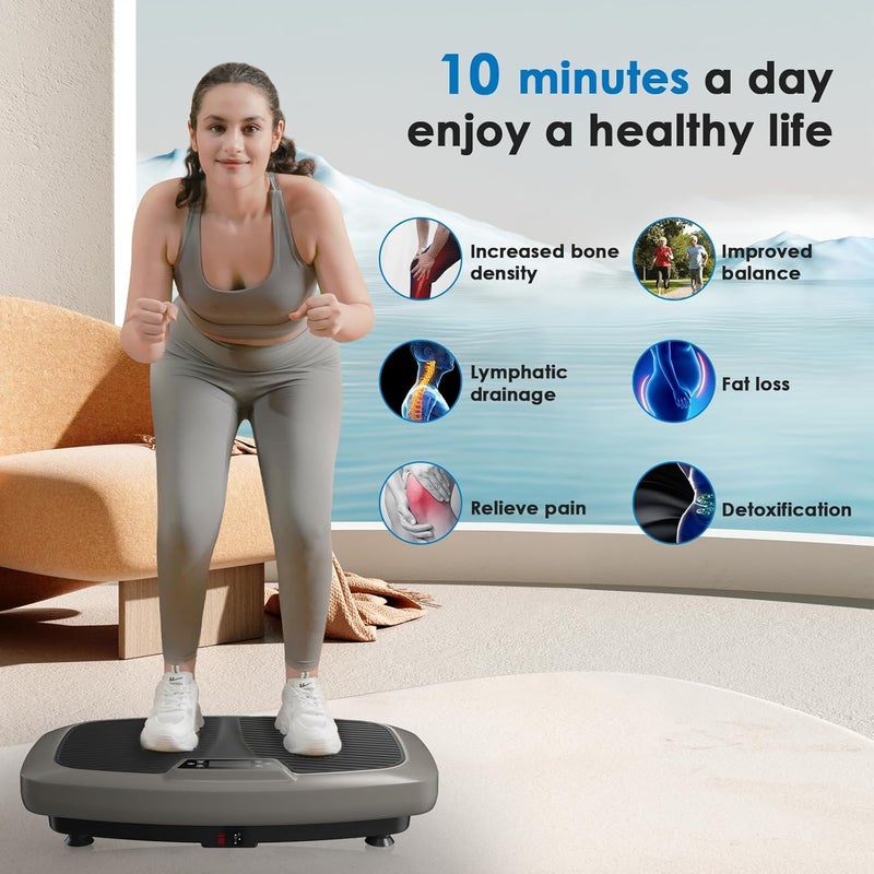 Natini Vibration Plate Exercise Machine - Whole Body Workout Vibration Platform Lymphatic Drainage Machine for Weight Loss Home Fitness with Resistance Bands Remote - Image 2